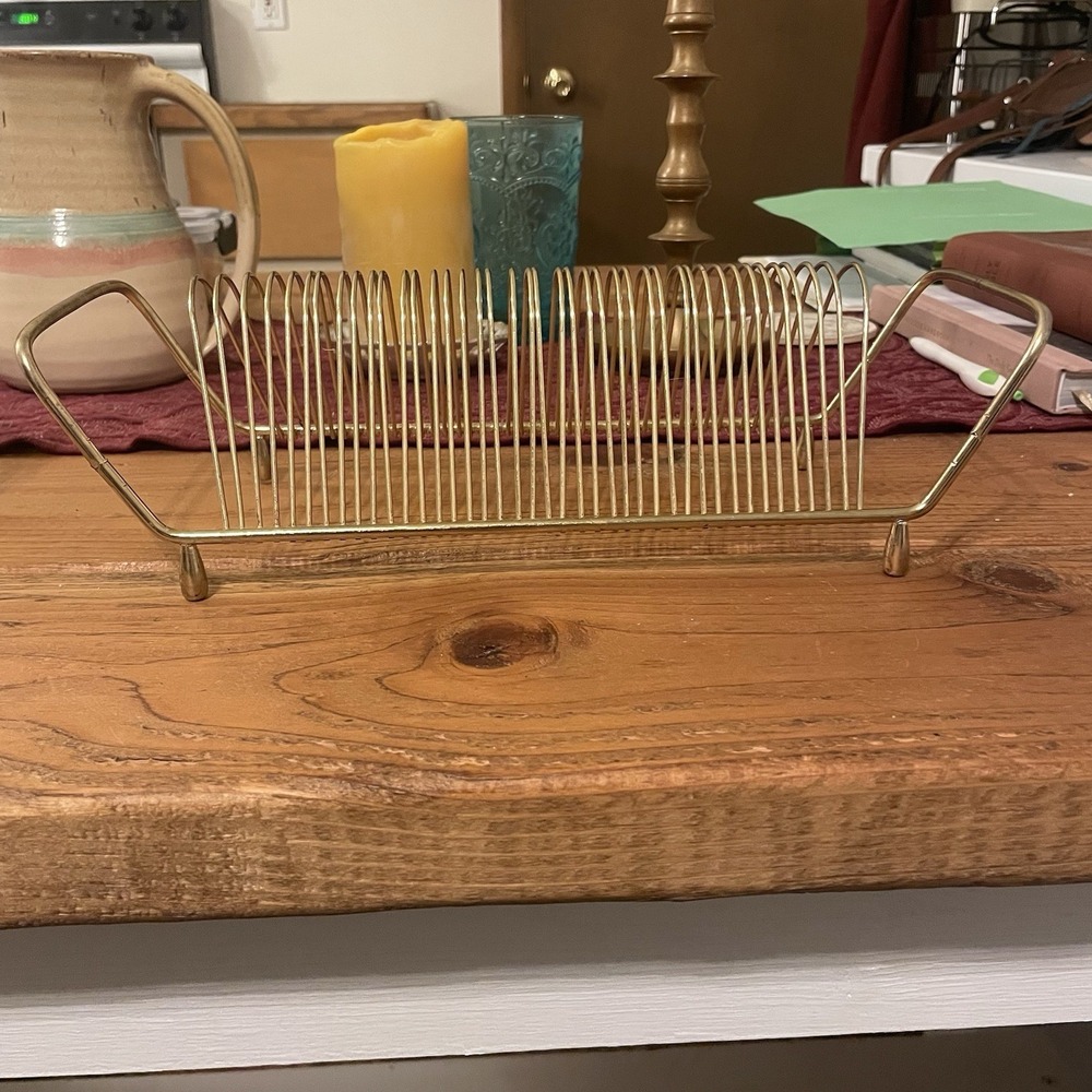 Vintage Metal Gold Wire 40 Slot Record Rack Vinyl Records